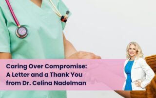 Dr. Celina Nadelman shaking hands with a patient, representing compassionate care in healthcare.